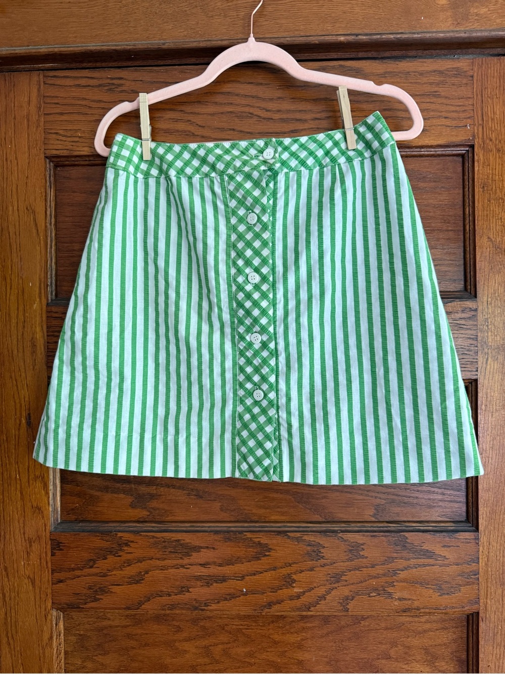VINTAGE AUSTIN HILL Striped Gingham Mini Skirt Button Down Cute Picnic A Line M